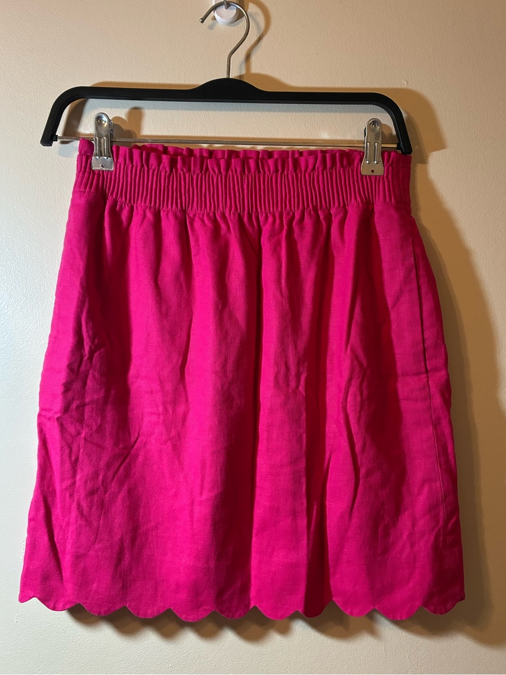 J. Crew Sidewalk Mini Skirt Hot Pink Scallop Hem Elastic Waist Cotton/Linen 00